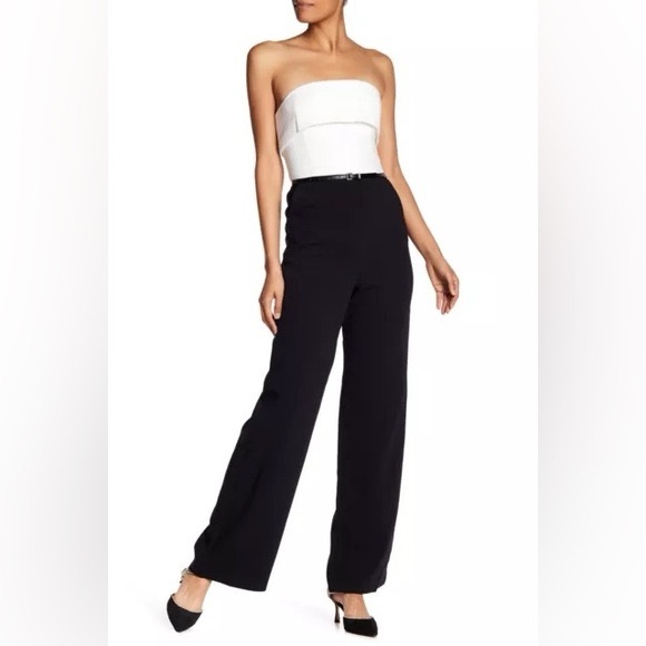 Ted Baker Pants - Ted Baker NWT Textured Color Block Kiyes Strapless Black Wide Leg Jumpsuit